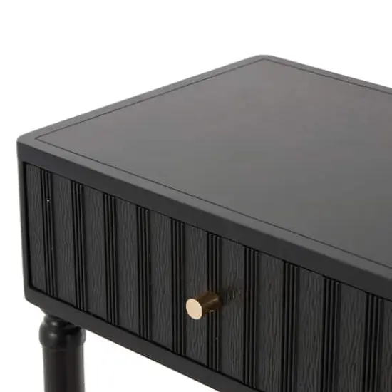 35.5" Black Wood Handmade 2-Drawer Console Table with Gold Handles {5}