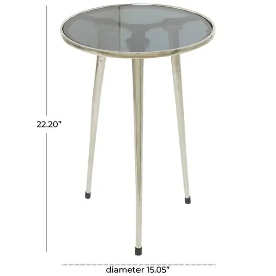 22" Aluminum Tripod Legs Accent Table with Shaded Glass Top Silver {7}