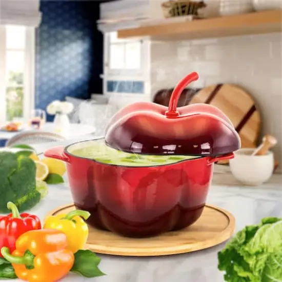 MegaChef 3qt. Red Pepper Shaped Enameled Cast Iron Casserole {3}