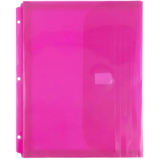 JAM Paper 9.5" x 11.5" Hook & Loop Closure 3-Hole Punch Plastic Envelopes, 12ct. Pink {1}