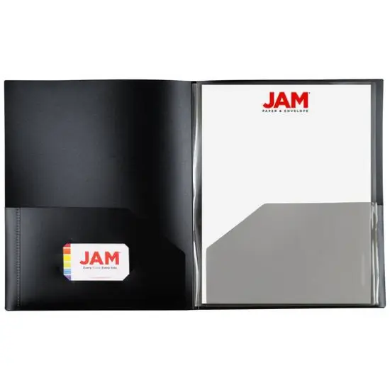 JAM Paper Heavy Duty Plastic 6-Pocket Folder, 2ct. Black {6}