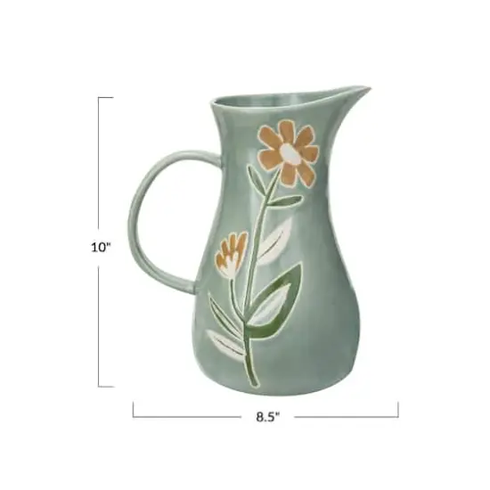 Hello Honey&reg; 10" Hand-Painted Wax Relief Pattern Stoneware Pitcher {4}