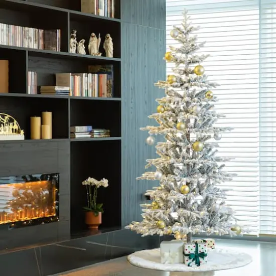 8ft. Pre-Lit Deluxe Flocked Fir Artificial Christmas Tree, Warm White Lights {4}