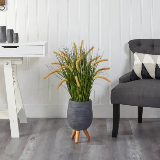 3ft. Onion Grass Plant in Gray Planter with Stand {4}
