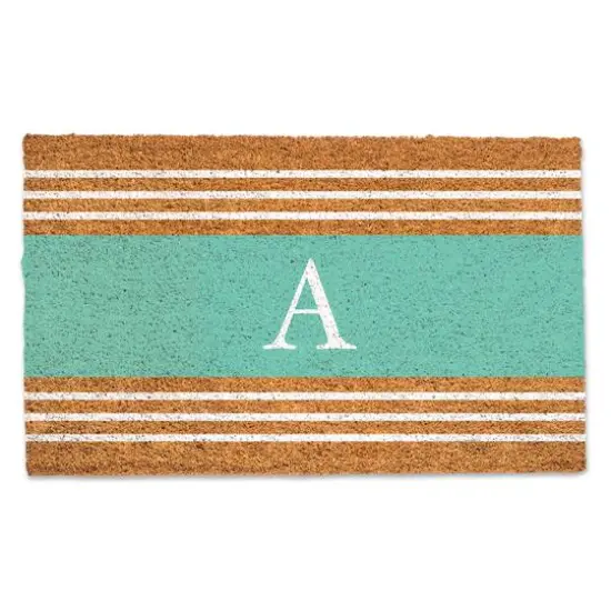 Teal Monogram Stripe Doormat A {1}