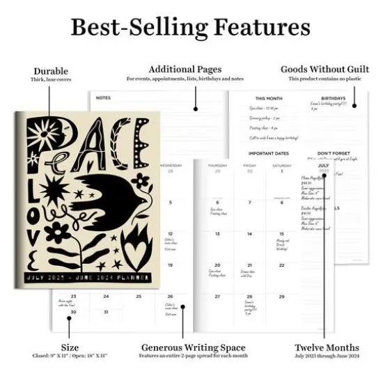 TF Publishing 2023 - 2024 Peace Love Large Monthly Planner {6}