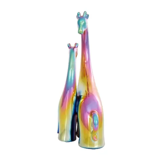 15" Multicolor Ceramic Giraffe Sculpture with Rainbow Shimmer Finish {3}