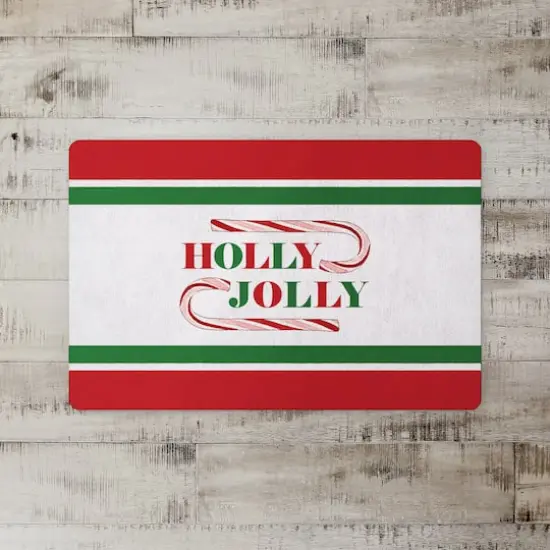 Holly Jolly Candycane Green Red 27x18 Floor Mat {3}