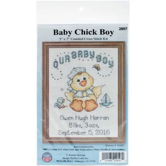Design Works&trade; Baby Boy Chick Birth Record Counted Cross Stitch Kit {3}