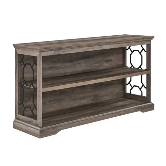 Walker Edison Gray Wash Lateral Bookshelf with Decorative Metal Sides {6}