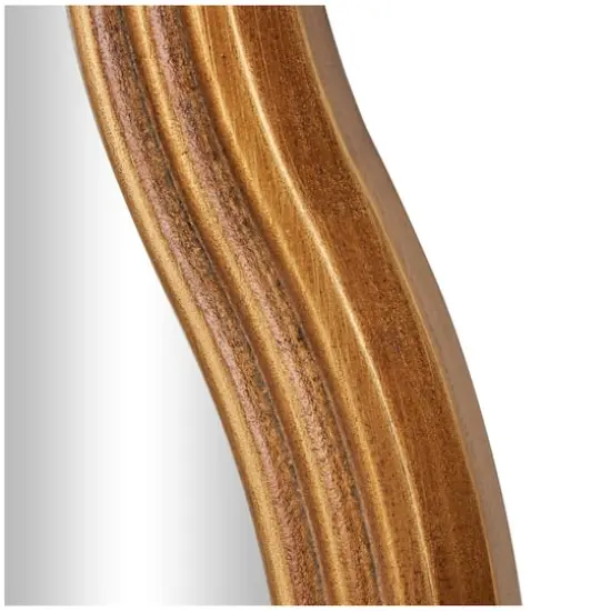47" Gold Wooden Wavy-Shaped Wall Mirror with Ribbed Frame {5}