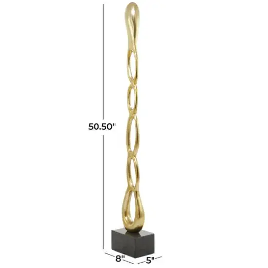 51" Aluminum Tall Linked Floor Abstract Sculpture with Black Base Gold {4}