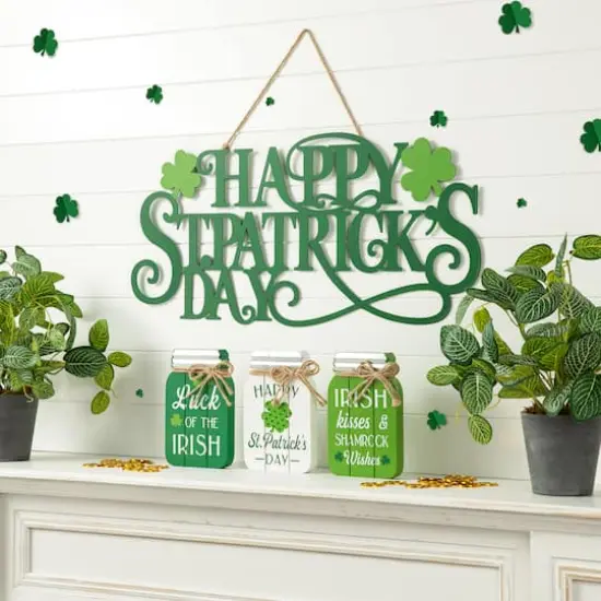 Glitzhome&reg; 24" Metal "HAPPY St. Patrick's Day" Wall Decor {4}