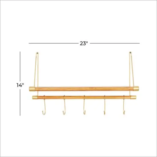 Gold Wood Contemporary Wall Hook, 14" x 23" x 6" {8}