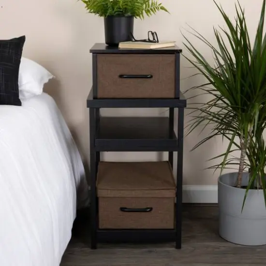Household Essentials Stacking Storage Boxes Set Black Oak {5}
