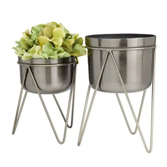 Silver Modern Planter, Set of 2" 7", 7" {3}