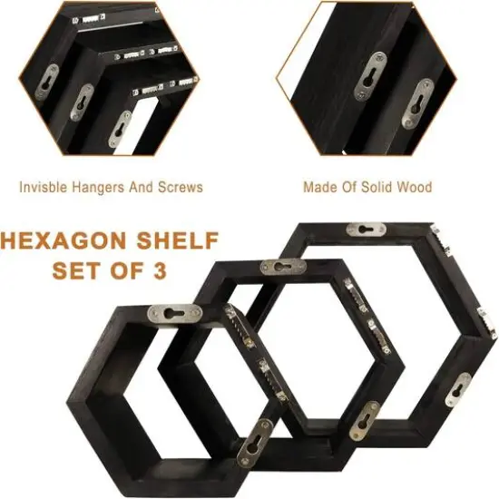 Black Hexagon Floating Shelves Set {4}