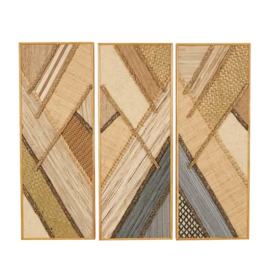 Brown Handmade Geometric Textured Mixed Media Diagonal Wall D&eacute;cor Set {1}