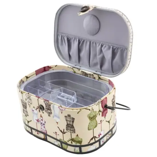 Dritz&reg; Vintage Dress Form Large Oval Sewing Basket with Removable Tray {3}