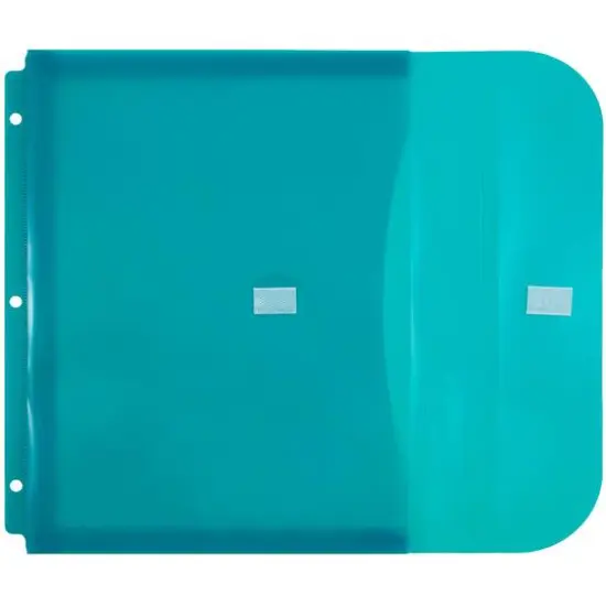 JAM Paper 9.5" x 11.5" Hook & Loop Closure 3-Hole Punch Plastic Envelopes, 12ct. Teal {5}