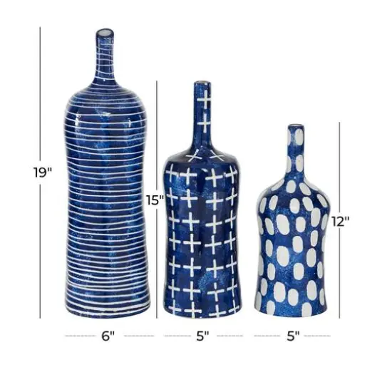 Blue & White Stoneware Contemporary Vase Set {7}