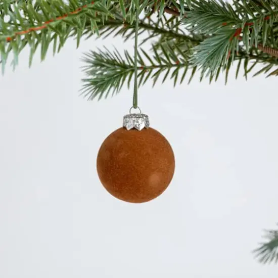 Hello Honey® 2" Brown Round Flocked Plastic Ball Ornament Set {7}
