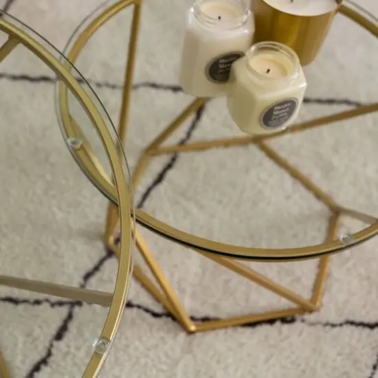 Walker Edison Gold Geometric Glass Nesting Tables Set {6}
