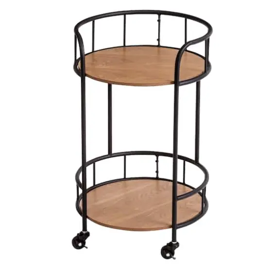 Honey Can Do Black & Natural 2-Tier Round Side Table with Wheels {5}