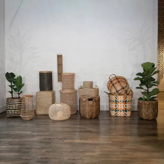 Hello Honey® 11" Natural Hand-Woven Bamboo Lantern with Jute Handle & Glass Insert {7}