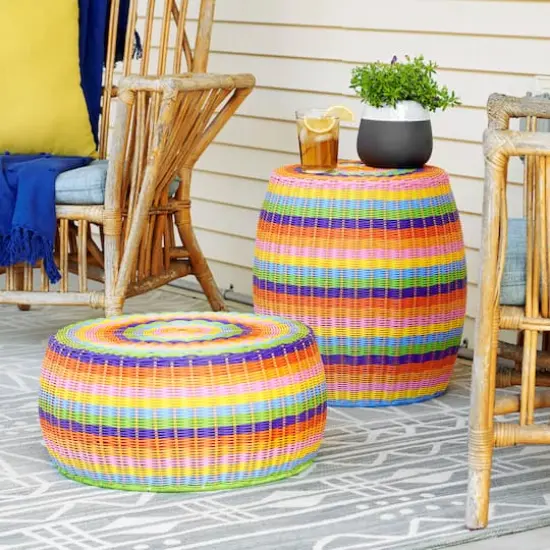 Household Essentials 18" Woven Storage End Table Multicolor {4}