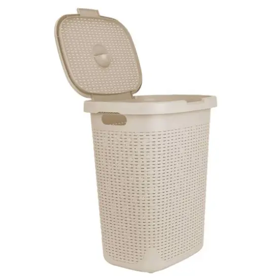 Mind Reader 21'' Hamper Laundry Basket with Cutout Handles Ivory {7}