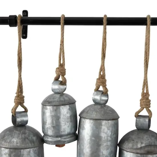 48" Metal Bohemian Decorative Cow Bells Silver {4}