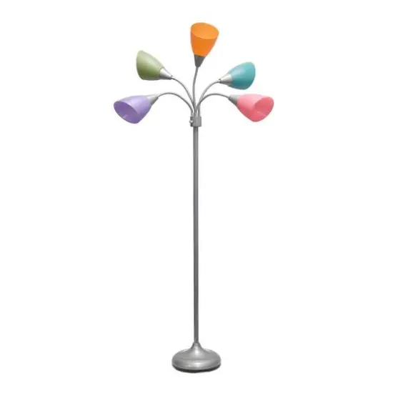 Simple Designs&trade; 5.6ft. 5-Light Gooseneck Silver Floor Lamp Fun Multicolored Shades {1}