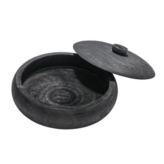 Hello Honey&reg; 11.5" Black Decorative Paulownia Wood Container with Lid {7}