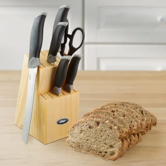 Oster Lindbergh 14 Piece Stainless Steel Cutlery Knife Set with Pine Wood Block {4}