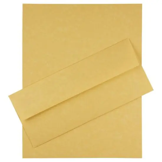 JAM Paper 8.5" x 11" Letter Paper & Envelopes #10 Business Stationery Set, 100ct. Antique Gold Parchment {1}