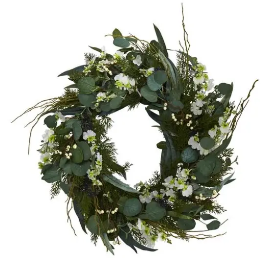 24'' Eucalyptus & Dancing Lady Orchid Wreath {1}