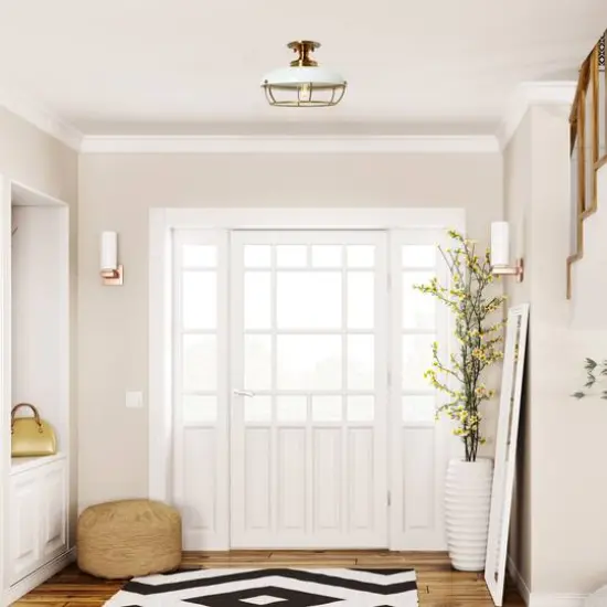 Hello Honey® 13" Wide Caged Dome Metal Semi-Flush Mount Ceiling Light Brushed Brass and White {4}