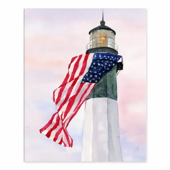 10" Patriotic Lighthouse Tabletop Canvas {1}