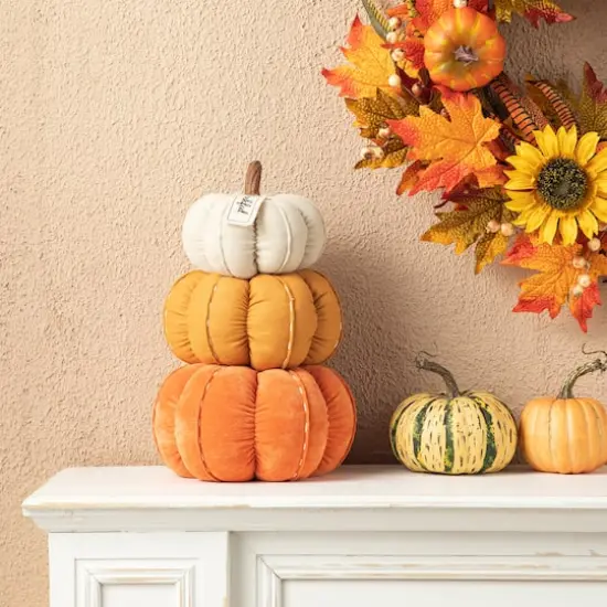 Glitzhome&reg; 13" Fall Stacked Fabric Pumpkin {3}