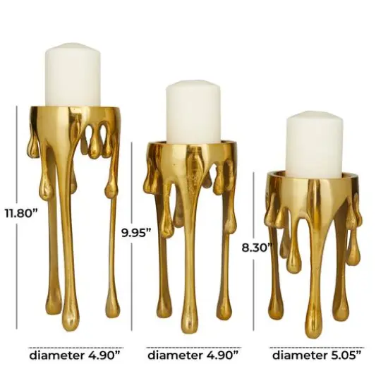 CosmoLiving by Cosmopolitan Gold Aluminum Pillar Candle Holder with Dripping Melting Designed Legs Set {6}