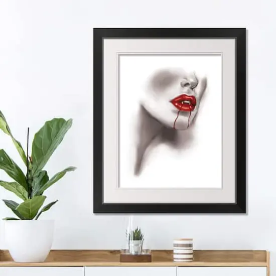 Vampire Lips Black Framed Print Wall Art {4}