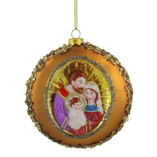 4" Joseph, Mary & Baby Jesus Glass Disc Ornament {1}