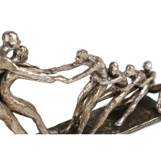 13" Silver Polystone Modern Tug of War Sculpture {4}