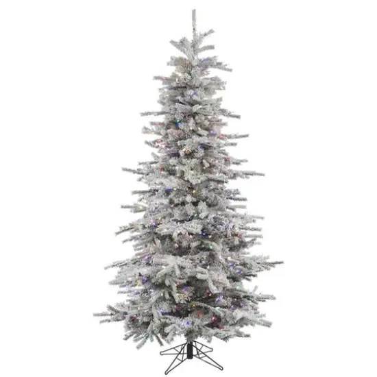 7.5ft. Pre-Lit Flocked Sierra Fir Slim Artificial Christmas Tree, Multi-Colored LED Lights {1}