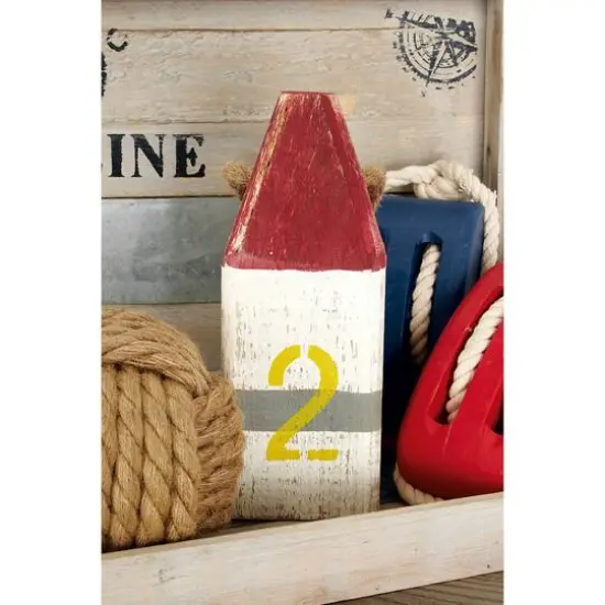 10" Multicolored Wood Coastal Buoy Sculpture Set {4}
