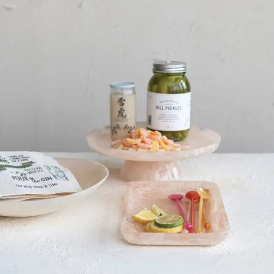 Hello Honey&reg; 11" Blush Pink Matte Marbled Food Pedestal {4}