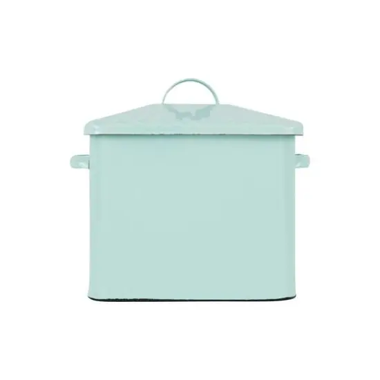 Hello Honey&reg; Enameled Metal Distressed "BREAD" Box with Lid Light Blue {6}