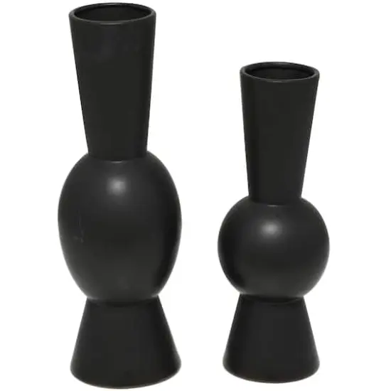 Ceramic Fluted Round Abstract Vase Set Black {1}