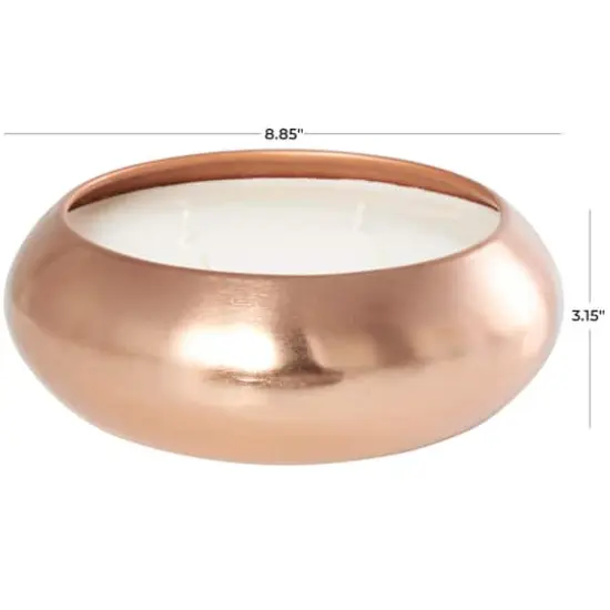 9" White 4-Wick Wax Tropical Breeze Scented Wide Dome Shaped Candle with Copper Container Bowl {7}